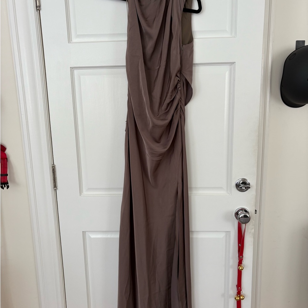 Mishka One Shoulder Taupe Dress